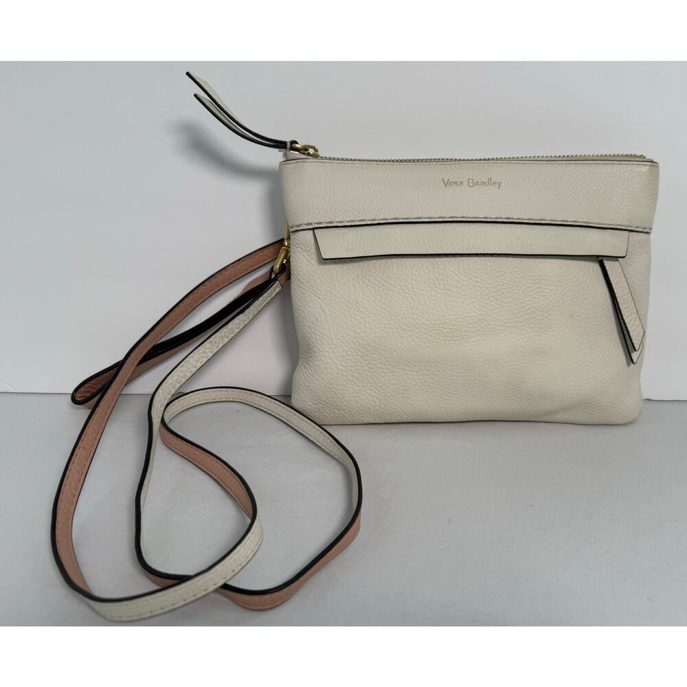 Vera Bradley Pebbled Leather RFID Convertible Crossbody Off White Gold Hardware